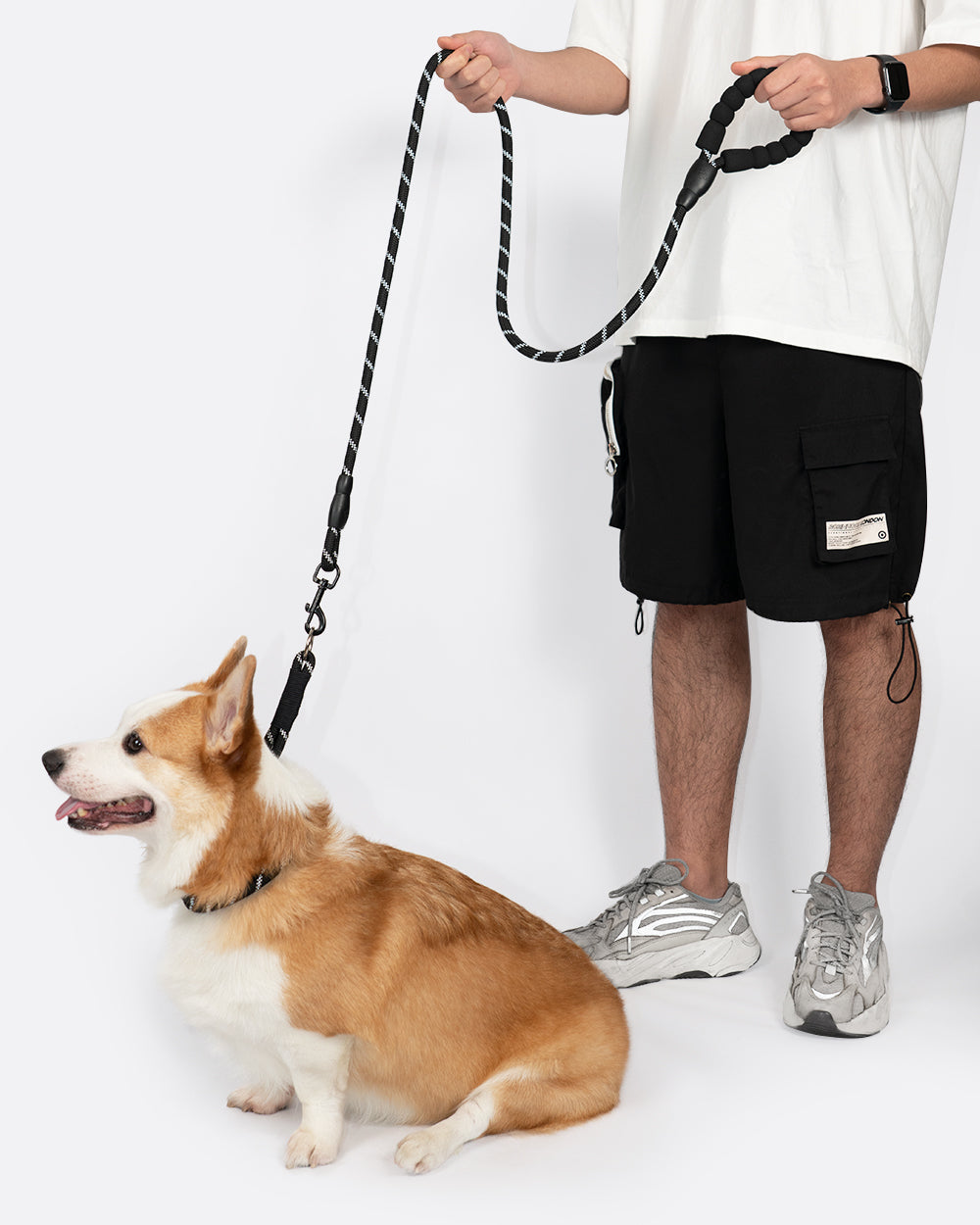 Reflective Nylon Rope Dog Leash - Classic Black